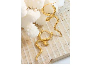 Detailed macro view of gold snake earrings featuring intricate scale textures and coiled design