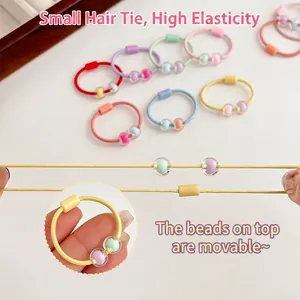 Colorful high-elastic kids hair ties with sliding beads and durable rubber band set