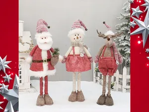 Detail of Christmas telescopic dolls featuring Santa, snowman and reindeer plush figures