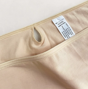 Detail view of cotton and modal fabric blend with size tag for soft sports underwear