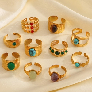 Retro 18k gold plated stainless steel rings set with natural gemstones on silk