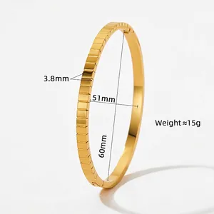 Bracelet jonc doré minimaliste avec motif géométrique de glaçons en acier inoxydable