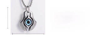 Detailed size chart showing 37mm x 33mm dimensions for the punk evil eye pendant