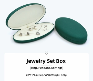 Detail view of dark green PU leather jewelry set box with 22x11x4.2cm dimensions