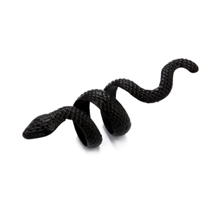 Vintage long snake ring in black alloy with detailed scales and punk spiral design