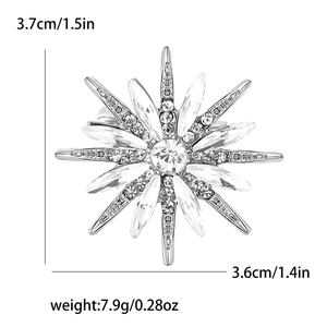 Detail view of silver star brooch with crystal inlay including size and weight specs