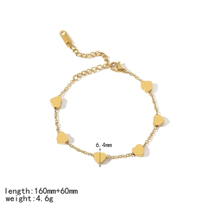 18k gold plated stainless steel chain bracelet with six minimalist heart charms for women