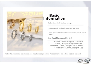 Detailed size comparison of gold hoop earrings with sparkling AAA cubic zirconia studs