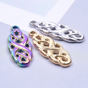 Three-piece stainless steel Celtic knot charms in gold, rainbow and silver finishes