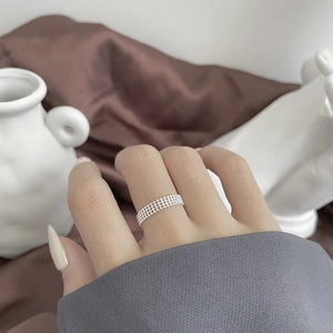 Adjustable S925 sterling silver four-layer beaded ring with modern minimalist design