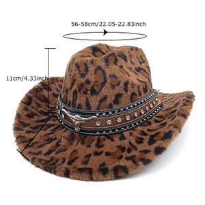 Leopard print western cowboy hat with vintage bull head buckle and silver stud trim
