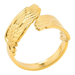 Minimalist golden stainless steel wing ring with adjustable open design for men and women