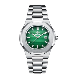 Lekexin ultra-thin men's business watch with green horizontal dial and steel strap