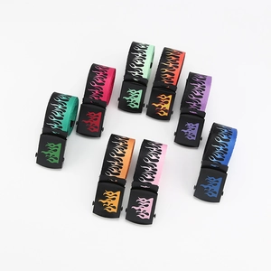 Harajuku hip hop canvas belts with colorful flame prints and automatic buckles for men