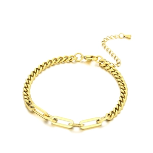 Minimalist gold titanium steel splice chain bracelet with paperclip and martini links