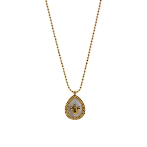Vintage golden teardrop necklace with crown design and white mother of pearl inlay