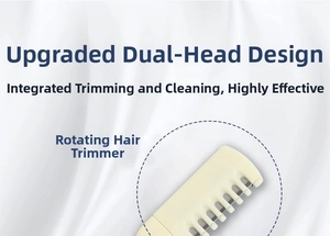Close-up of double-headed manual nose hair trimmer with rotating blade in creamy white