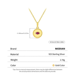 S925 sterling silver necklace with gold pigeon blood red synthetic gemstone pendant