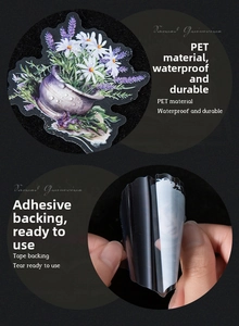 Detailed view of floral PET stickers with lavender and daisy designs for DIY journals