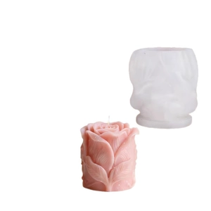 3D rose flower silicone mold and pink scented candle for DIY Valentines Day gifts