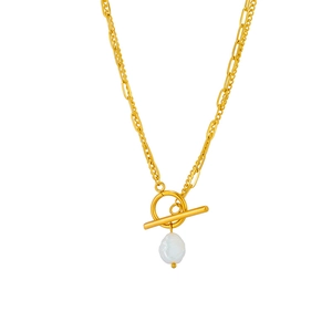 Goldene Kette mit OT-Verschluss und Barockperle auf eleganter doppelter Gliederkette