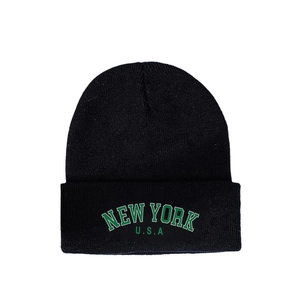 Classic black New York USA embroidered knit beanie cap for autumn and winter warmth