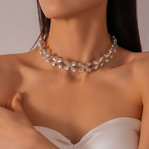 Detailed view of the sparkling crystal flower choker necklace with high-end glass accents