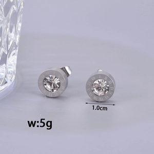 Boucles d'oreilles argentées chiffres romains et zircon cubique, diamètre 1,0 cm