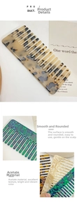 Detailed view of smooth, round-tip acetate combs in tortoiseshell and marble patterns