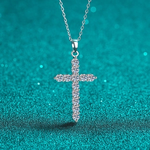 925 Sterling Silver Cross Pendant Necklace With Sparkling Moissanite Religious Jewelry For Women