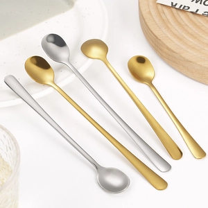 Set of 6 stainless steel stirring spoons in gold and silver with various handle lengths