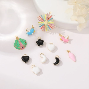 Cute Cartoon Star Moon Heart Animal Shape Enamel Copper Pendants For DIY Jewelry Making Accessories Fashionable