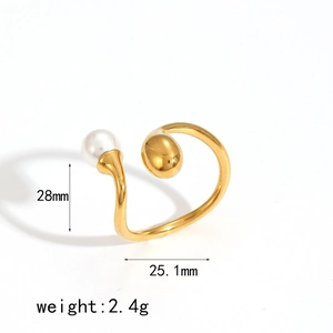 Detailed dimensions of gold irregular open ring with white pearl showing 28mm height
