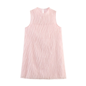 Abito Mini Senza Maniche Con Collo Rotondo Linea A Da Donna Con Frange Di Piume Rosa Elegante Festa Estate