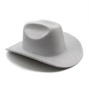 Detail of silver glitter western cowboy hat with sparkling sequin finish for party events