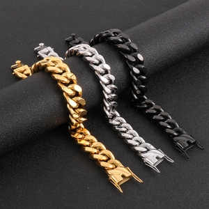 Bracelet chaîne cubaine homme en acier inoxydable en finitions or, argent et noir