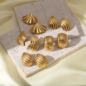 Collection of 18K gold plated stainless steel earrings with geometric striped patterns