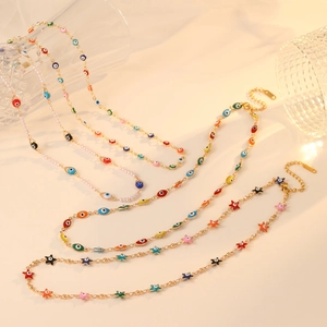 Colliers étoile de mer et oeil maléfique en acier titane doré avec perles pour femmes