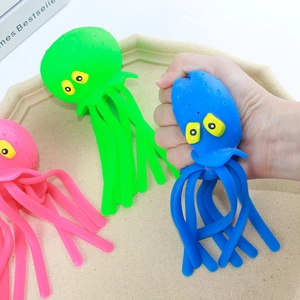 Colorful squishy octopus water toys for kids in pink green and blue flexible TPR material