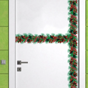 Stickers de Noël avec baies rouges et aiguilles de pin pour décoration de porte