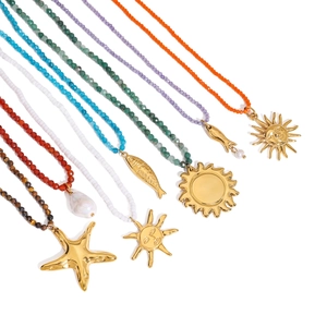 Colorful beaded titanium steel necklaces with gold starfish, sun, and fish charms