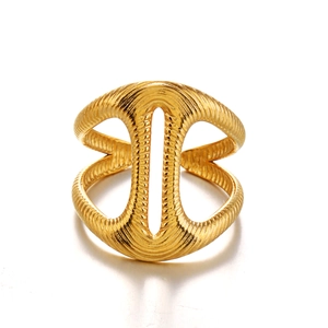 Minimalist thick gold irregular geometric stainless steel ring with wave texture finish
