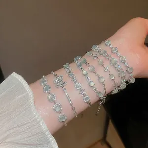 Bracelet Cuivre Zircon Pierre Oeil De Chat Papillon Fleur Ajustable Mode Bijoux Elégants Pour Femmes Léger