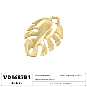 Detailed specs of brass monstera leaf pendant in gold finish with 10x14.5mm size