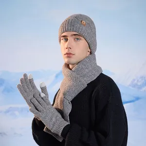 Winter knit hat scarf and touchscreen gloves 3-piece set for outdoor thermal warmth