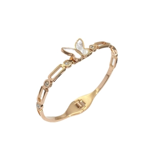 Rose gold butterfly bangle with white mother of pearl and sparkling crystals