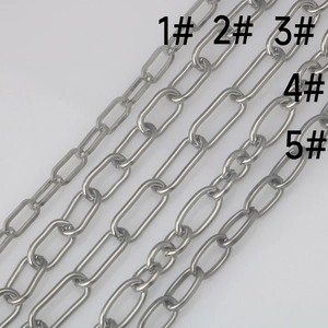 Detail showing five different gauges of stainless steel oval link chains for DIY jewelry