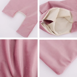 Close-up of soft pink velvet fabric with cream lining for a handheld wrist pouch