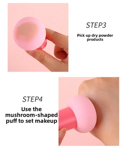 Mushroom head makeup puff application steps for setting powder on facial skin