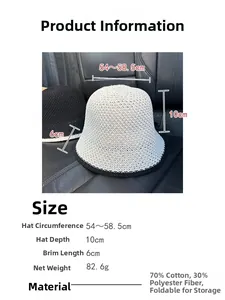 Detail showing dimensions of breathable knit bucket hat with contrast trim